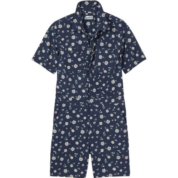 Duluth Trading Navy Daisy Heirloom Gardening 7" Short Coveralls Medium Romper - Picture 1 of 2